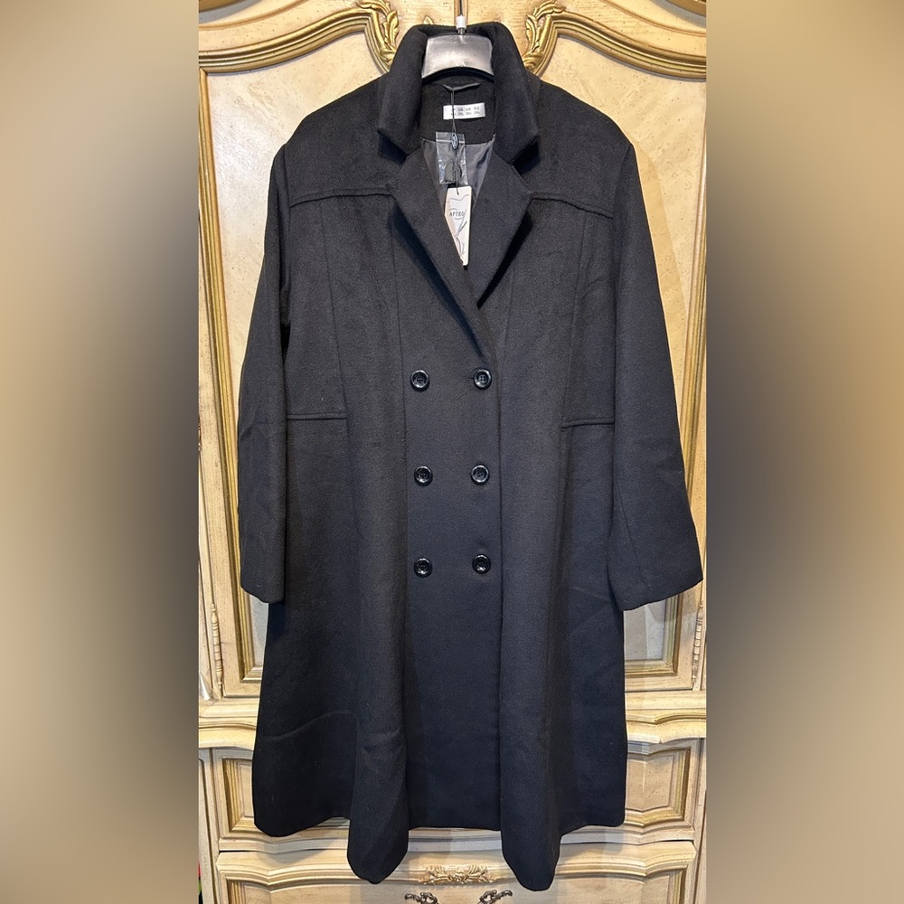Women's Black Wool Blend Double-Breasted Long Coat NEW NWT